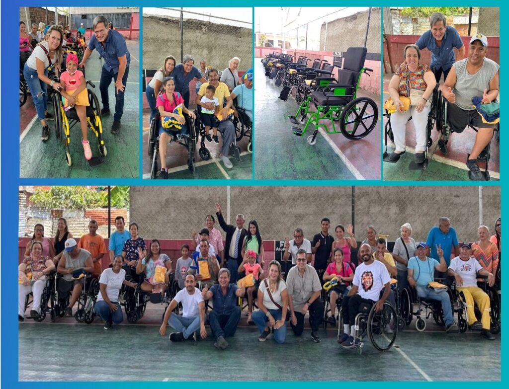  La Fundación Ruedas de Felicidad (conocida como Wheels Of Happiness Foundation en Estados Unidos) entregó 14 sillas de ruedas el 19 de abril en Valencia, Venezuela.